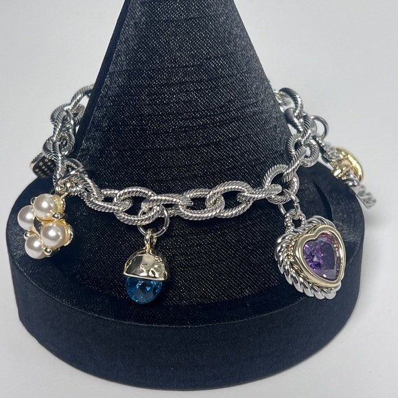 Jewelry - Silver Charm Bracelet with Blue, Pearl and Purple Accents
